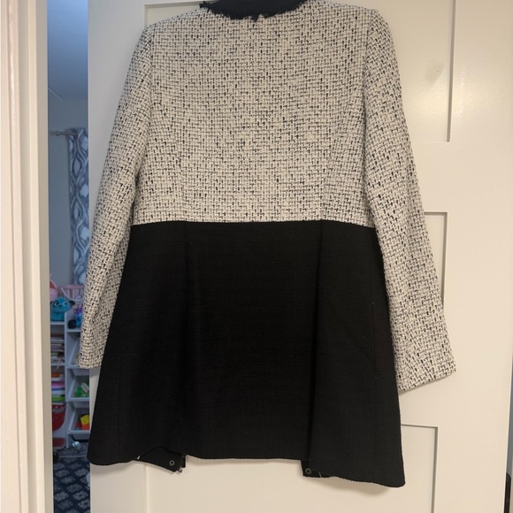 Karl Lagerfeld Black and White Tweed Colorblock Coat - Picture 4 of 5